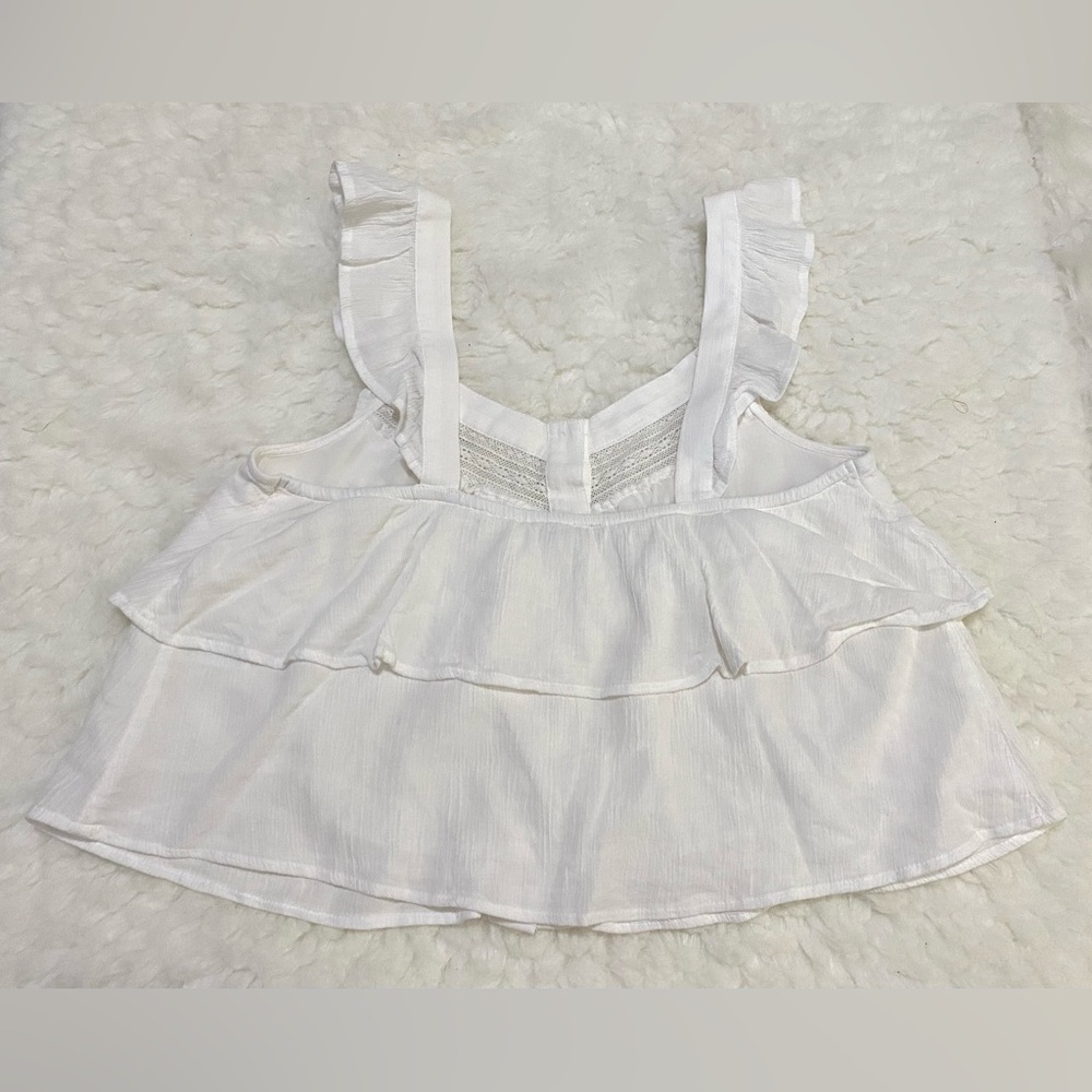 American Eagle Womens S Solid White Ruffle Sleeve Top Boho Y2K Cottagecore - Picture 6 of 14
